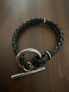 Braided Black Leather Toggle Bracelet